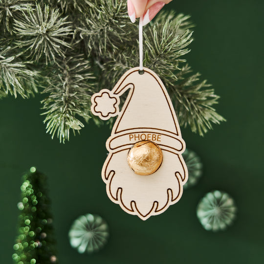 Personalised Christmas Gonk Decoration And Bag Of Chocolate Noses