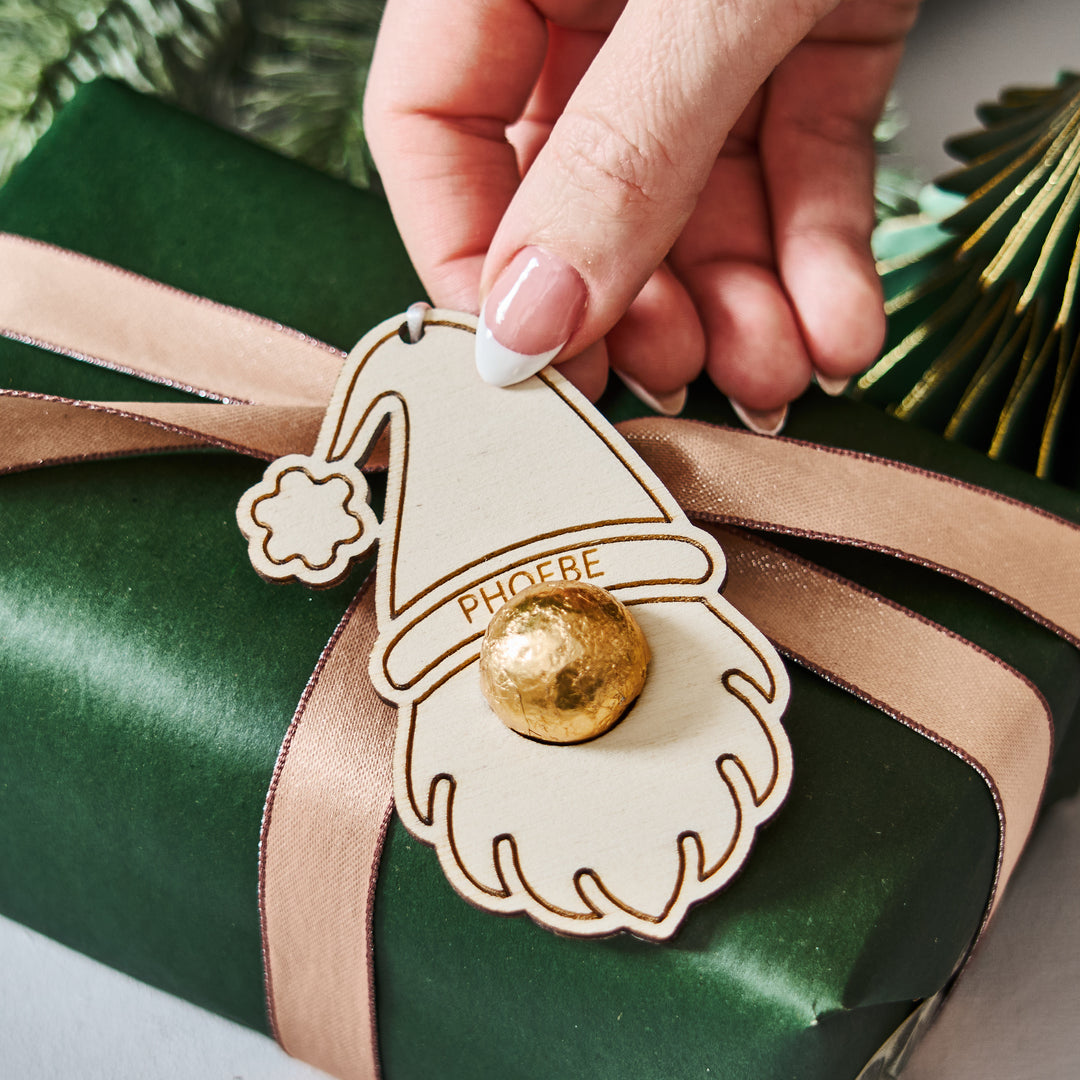 Personalised Christmas Gonk Decoration And Bag Of Chocolate Noses