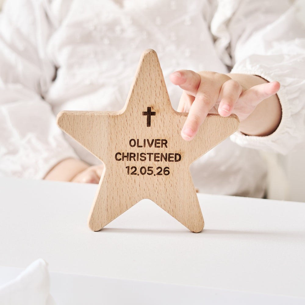 Wooden Star Personalised Christening Gift Keepsake