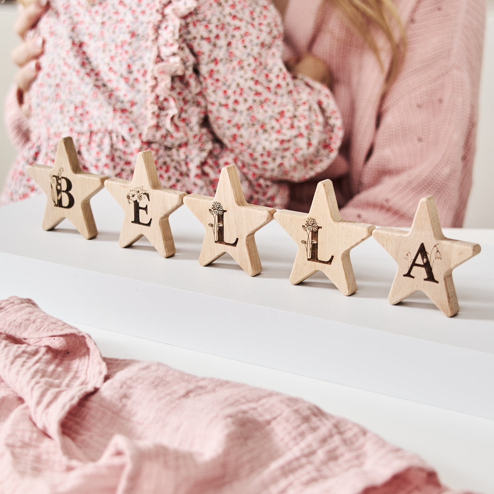 New Baby Gift Wooden Floral Letter Star