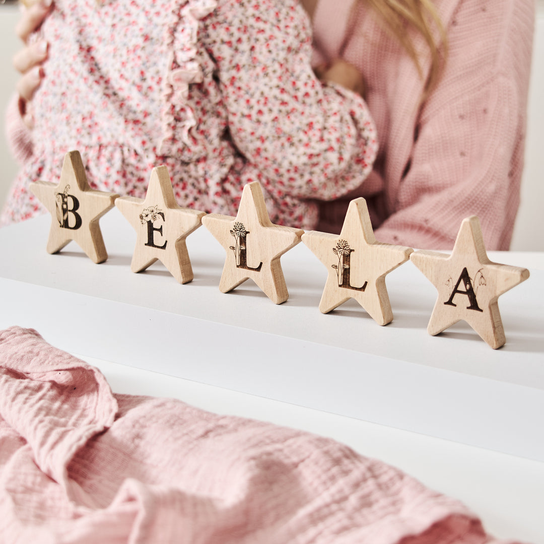 New Baby Gift Wooden Floral Letter Star