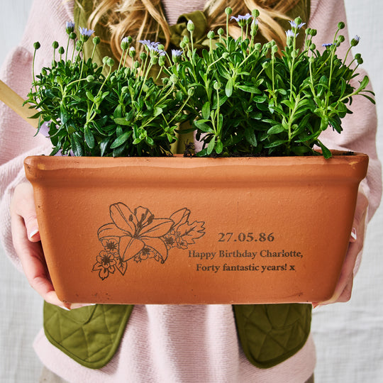Birth Flower Message Personalised Birthday Gift Terracotta Planter