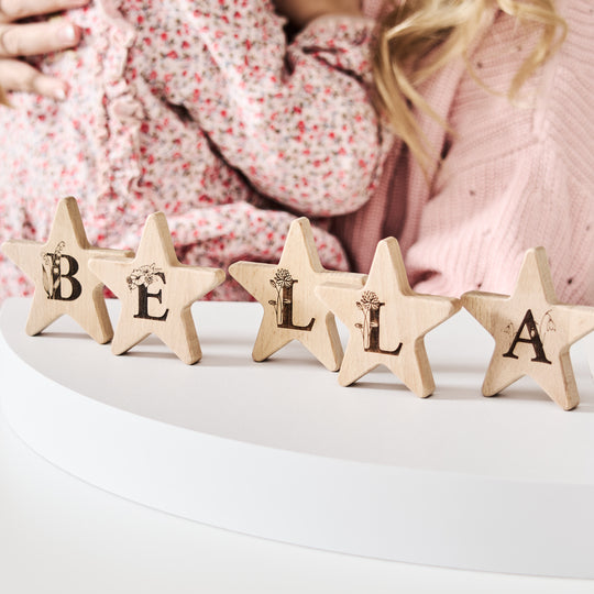 New Baby Gift Wooden Floral Letter Star
