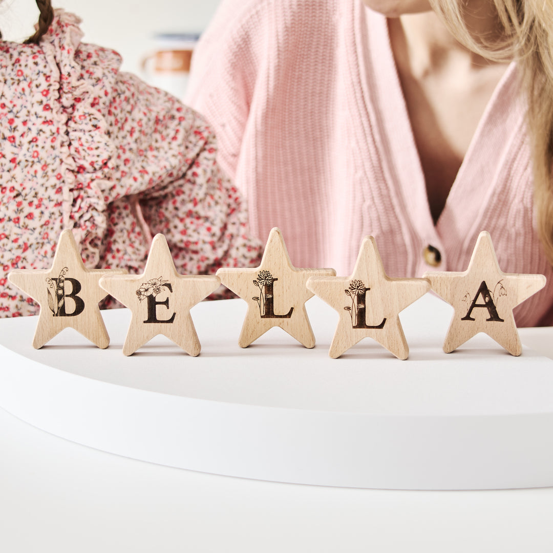 New Baby Gift Wooden Floral Letter Star