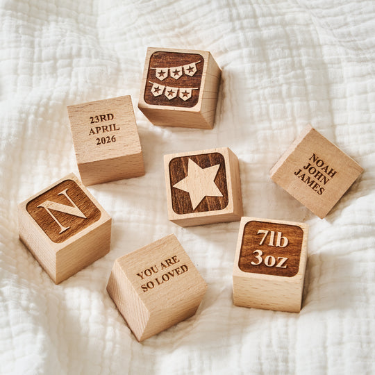 Personalised New Baby Gift Engraved Wooden Keepsake Building Block