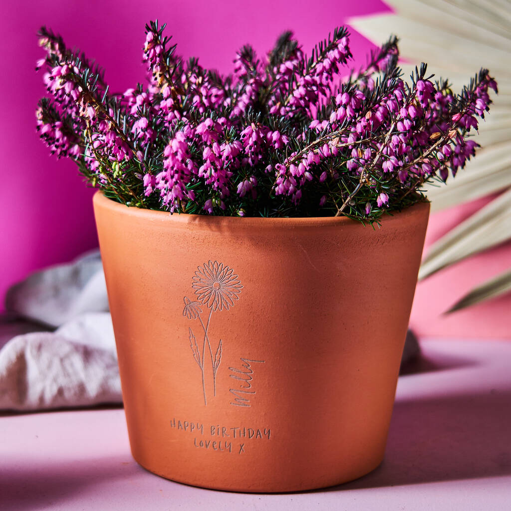 Birth Flower Birthday Gift Terracotta Plant Pot