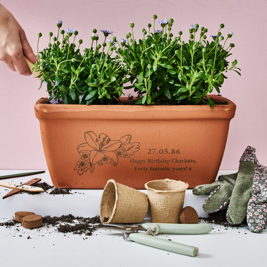 Birth Flower Message Personalised Birthday Gift Terracotta Planter