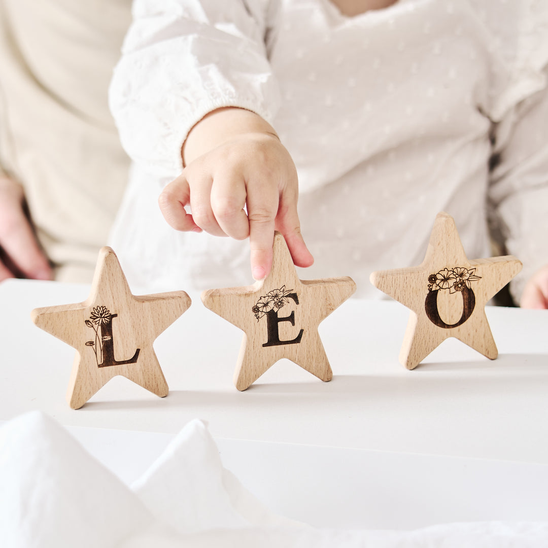 New Baby Gift Wooden Floral Letter Star
