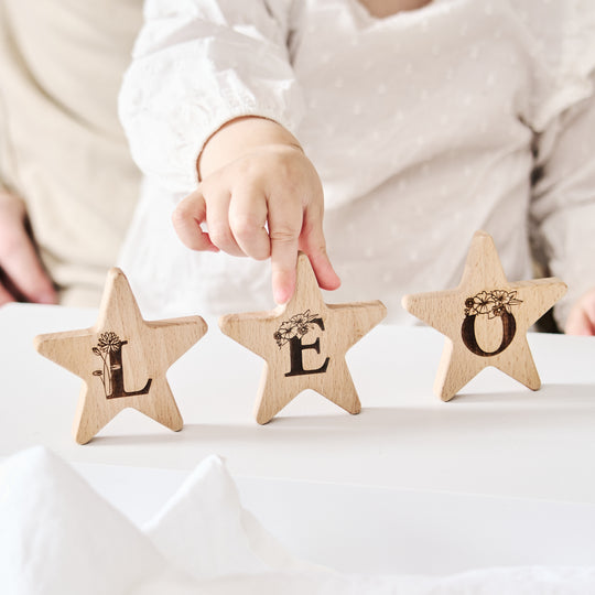 New Baby Gift Wooden Floral Letter Star