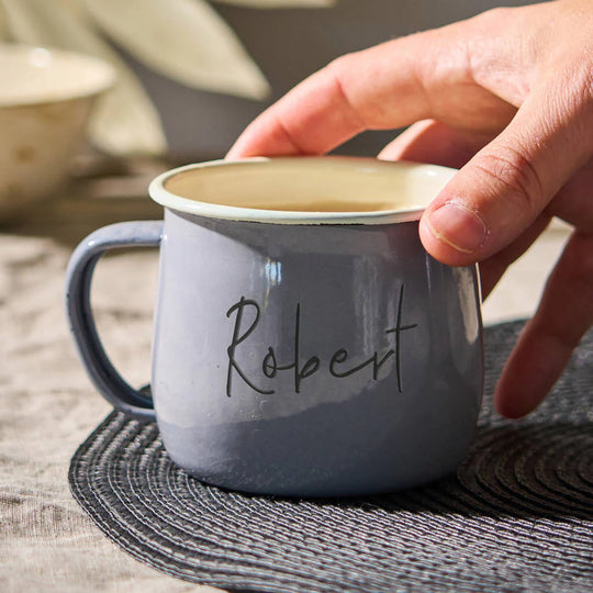 Personalised Black Enamel Mug