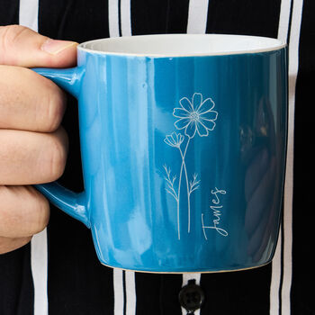 Personalised birth flower stoneware mug engraved birthday gift