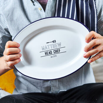 Personalised enamel serving platter engraved gift