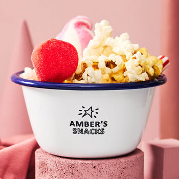 Personalised enamel snack pot engraved gift