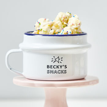 Personalised enamel snack pot custom engraved gift