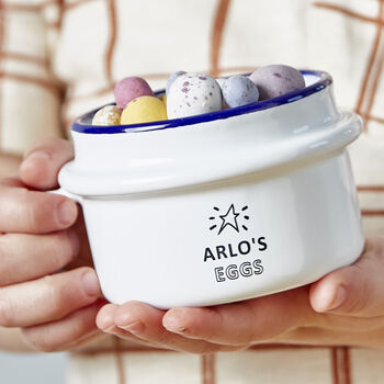 Personalised enamel snack pot for movie night treats