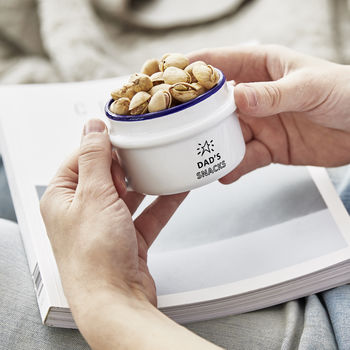Personalised enamel snack pot for sweets and snacks