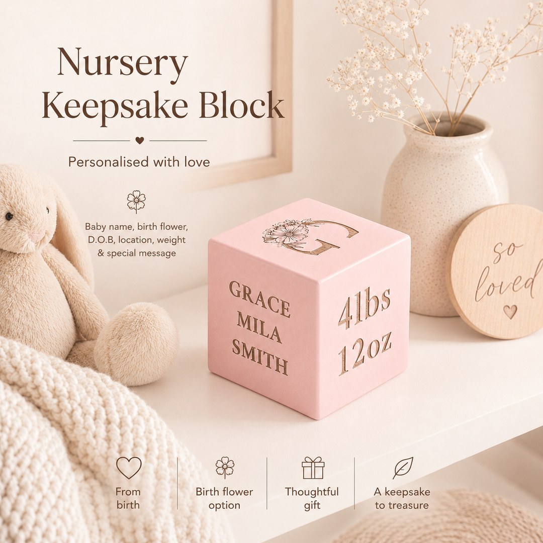 Personalised Birth Flower New Baby Keepsake Block