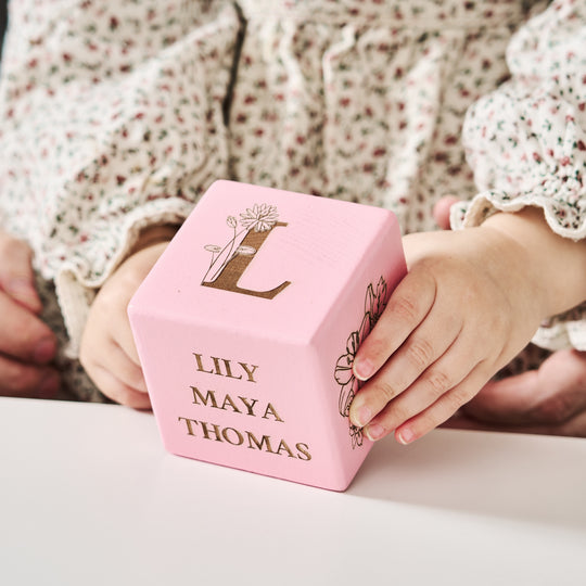 Personalised Birth Flower New Baby Keepsake Block