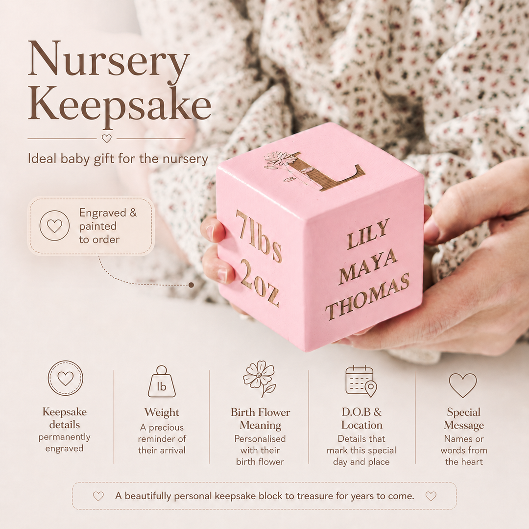 Personalised Birth Flower New Baby Keepsake Block