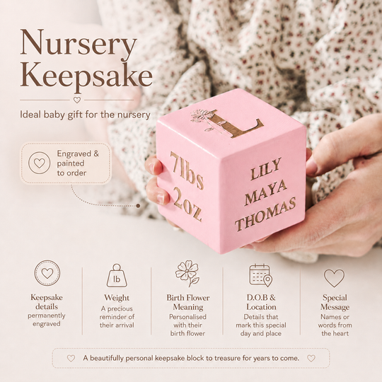 Personalised Birth Flower New Baby Keepsake Block