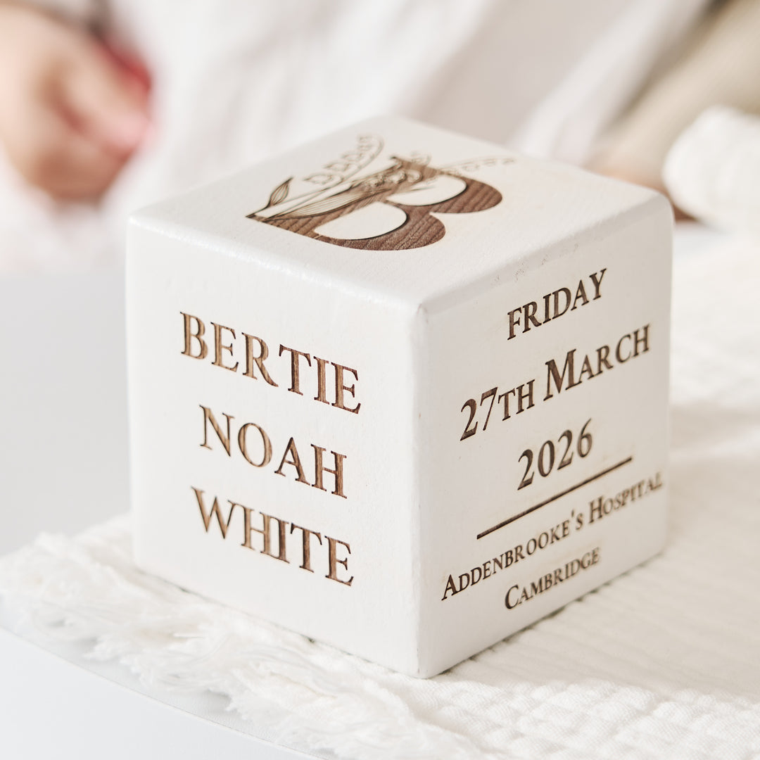 Personalised Birth Flower New Baby Keepsake Block