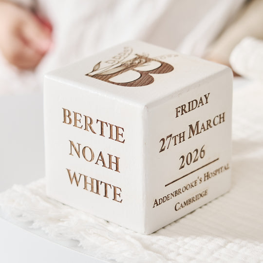 Personalised Birth Flower New Baby Keepsake Block