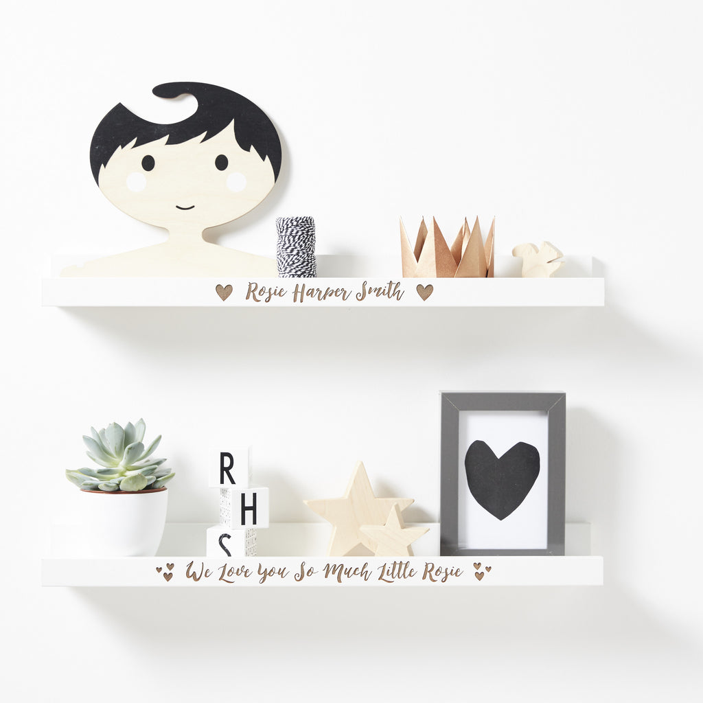 Personalised New Baby Heart Shelf