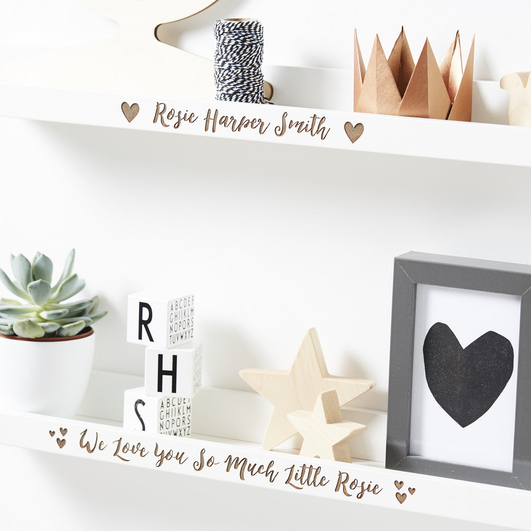 Personalised New Baby Heart Shelf