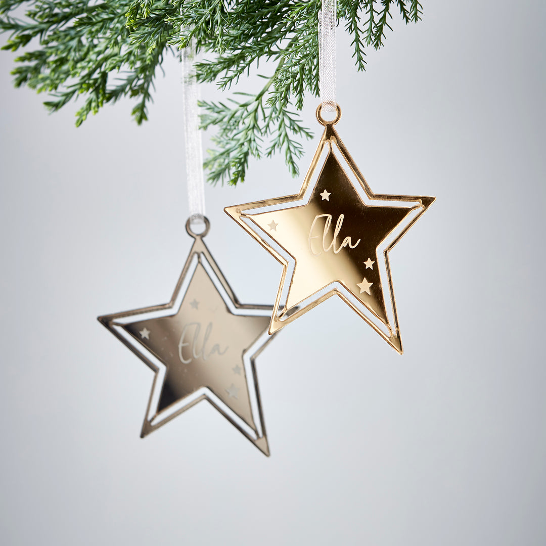Personalised Mirror Star Christmas Decoration