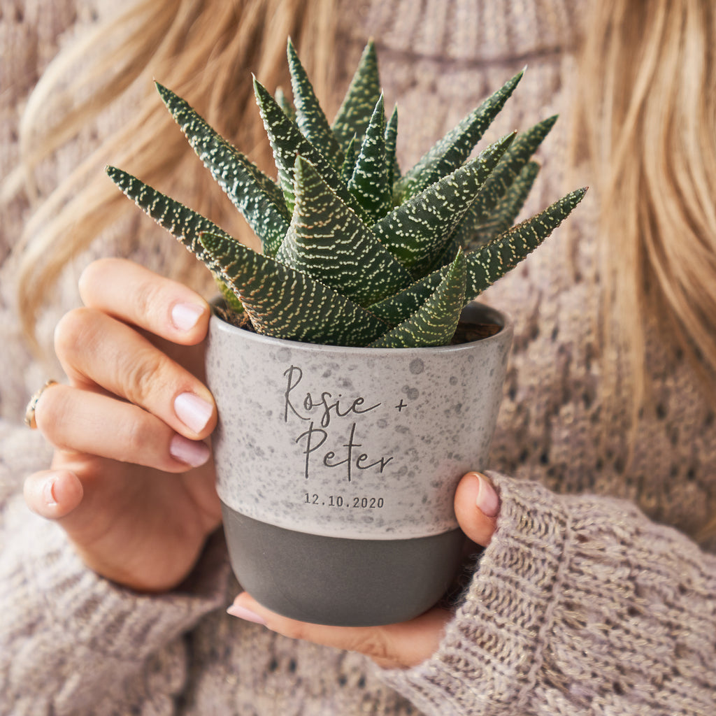 Couples Engraved Stoneware Plant Pot