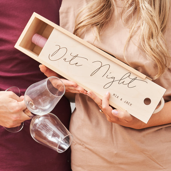 Personalised Date Night Wooden Bottle Box