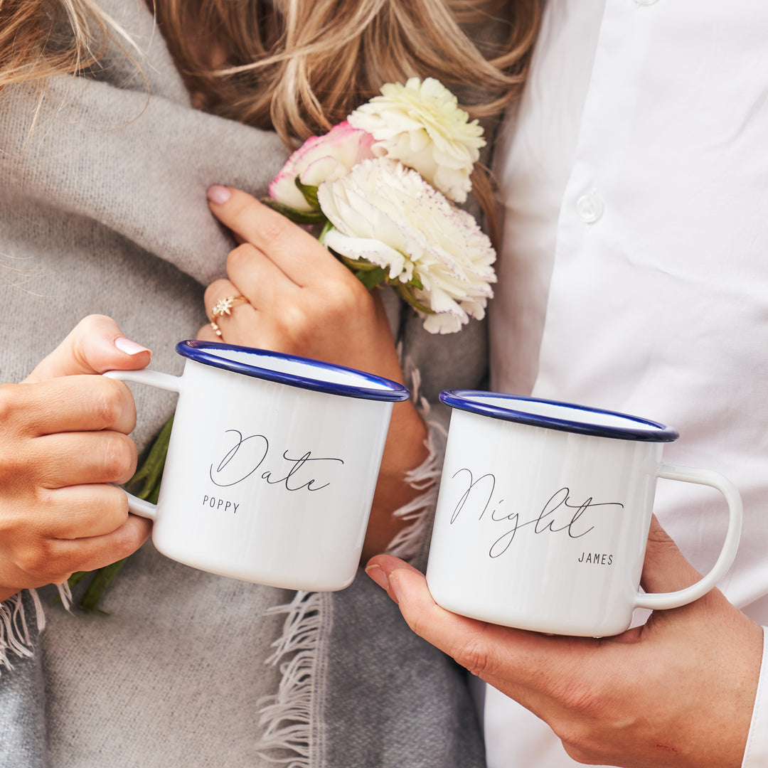 Set Of Two Personalised Enamel Date Night Mugs