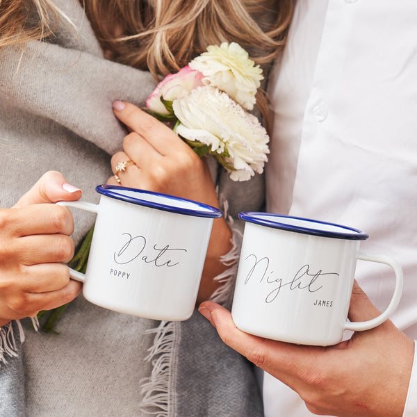 Set Of Two Personalised Enamel Date Night Mugs