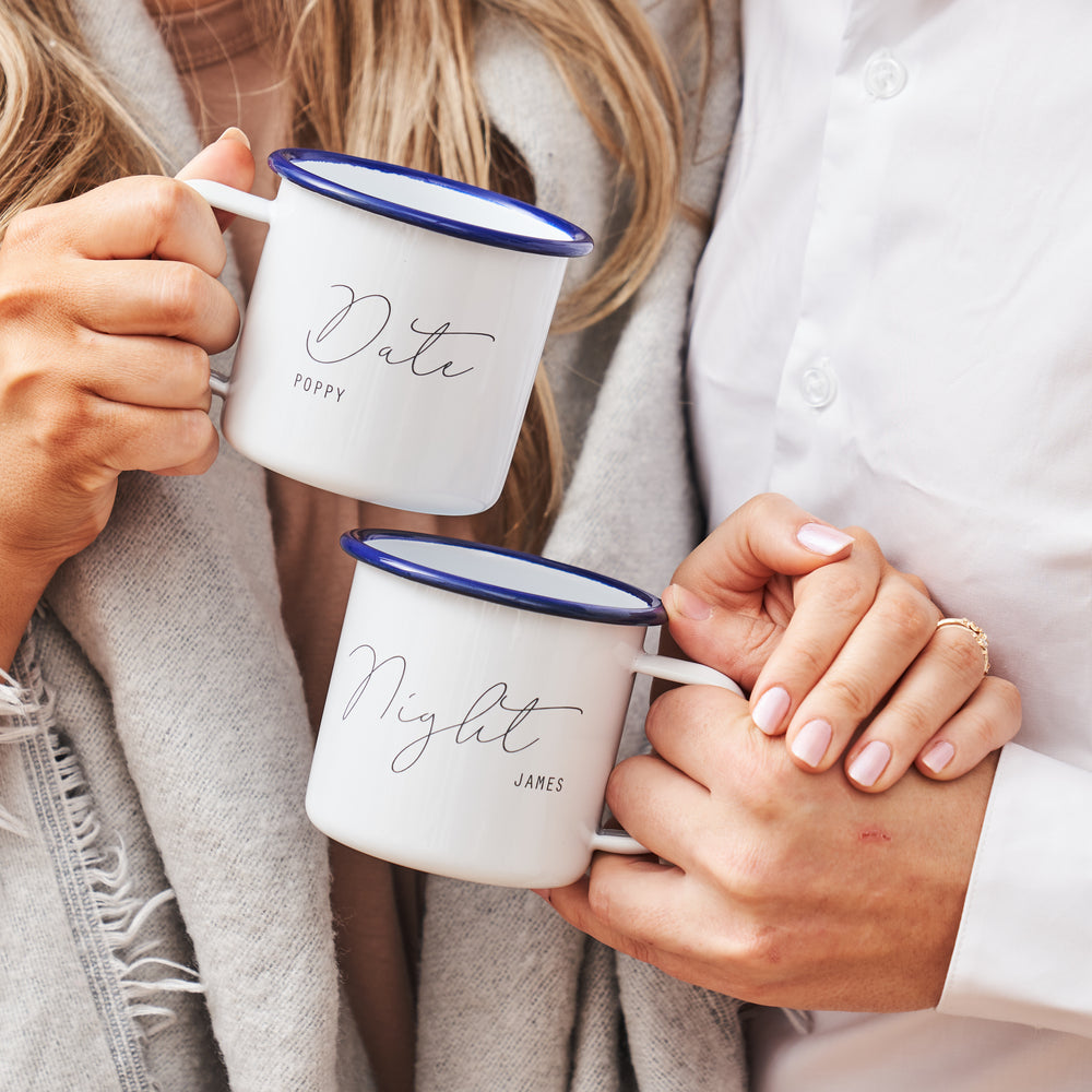 Set Of Two Personalised Enamel Date Night Mugs