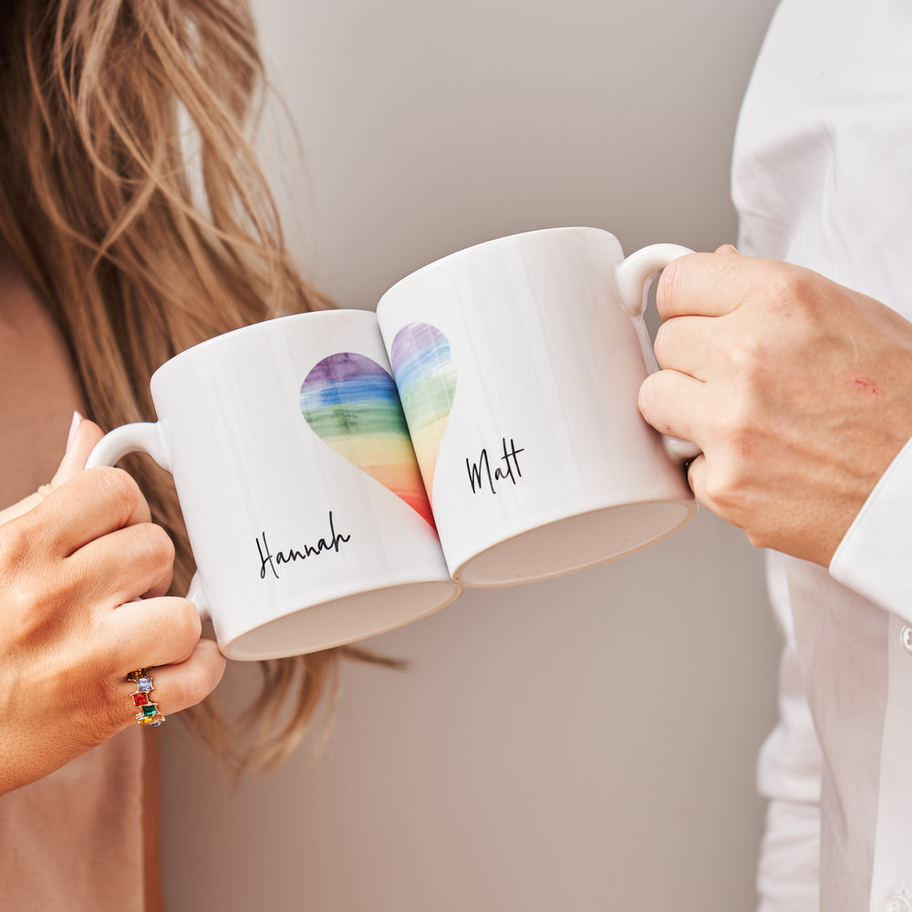 Personalised Rainbow Heart Mug Set