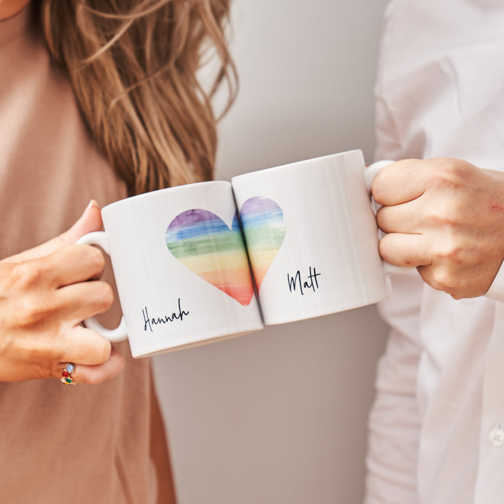 Personalised Rainbow Heart Mug Set