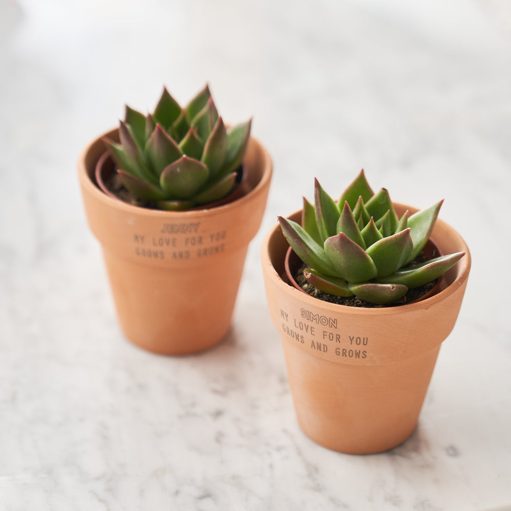 Couples Set Of Two Personalised Terracotta Plant Pots