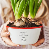 Close up of Personalised Engraved Enamel Planter