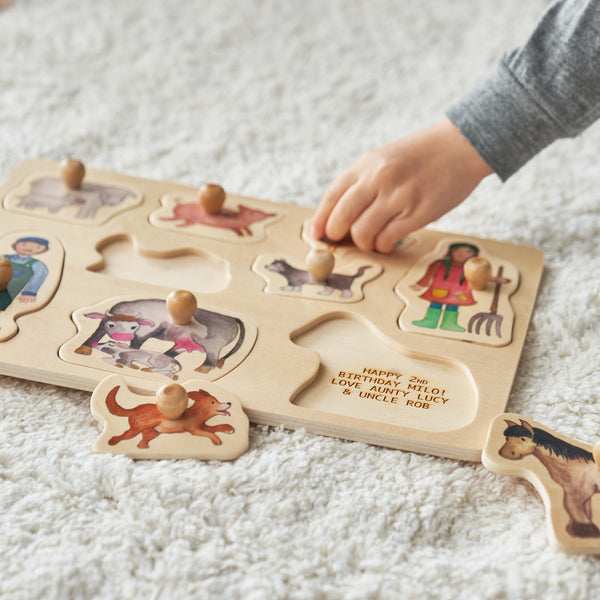 Wooden Farm Personalised Children's Puzzle Close Up