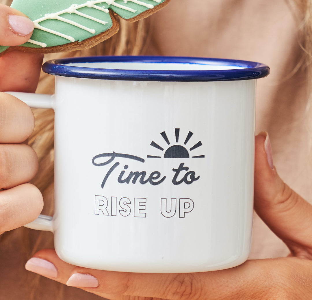 Personalised Rise Up Enamel Mug Close Up