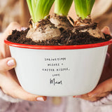 Close up of text Personalised Engraved Enamel Planter