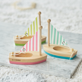 Personalised Set Of Three Wooden Sail Boats