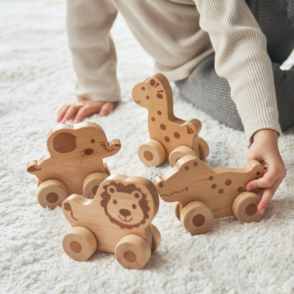 Set Of Four Push Along Wooden Toy Animals