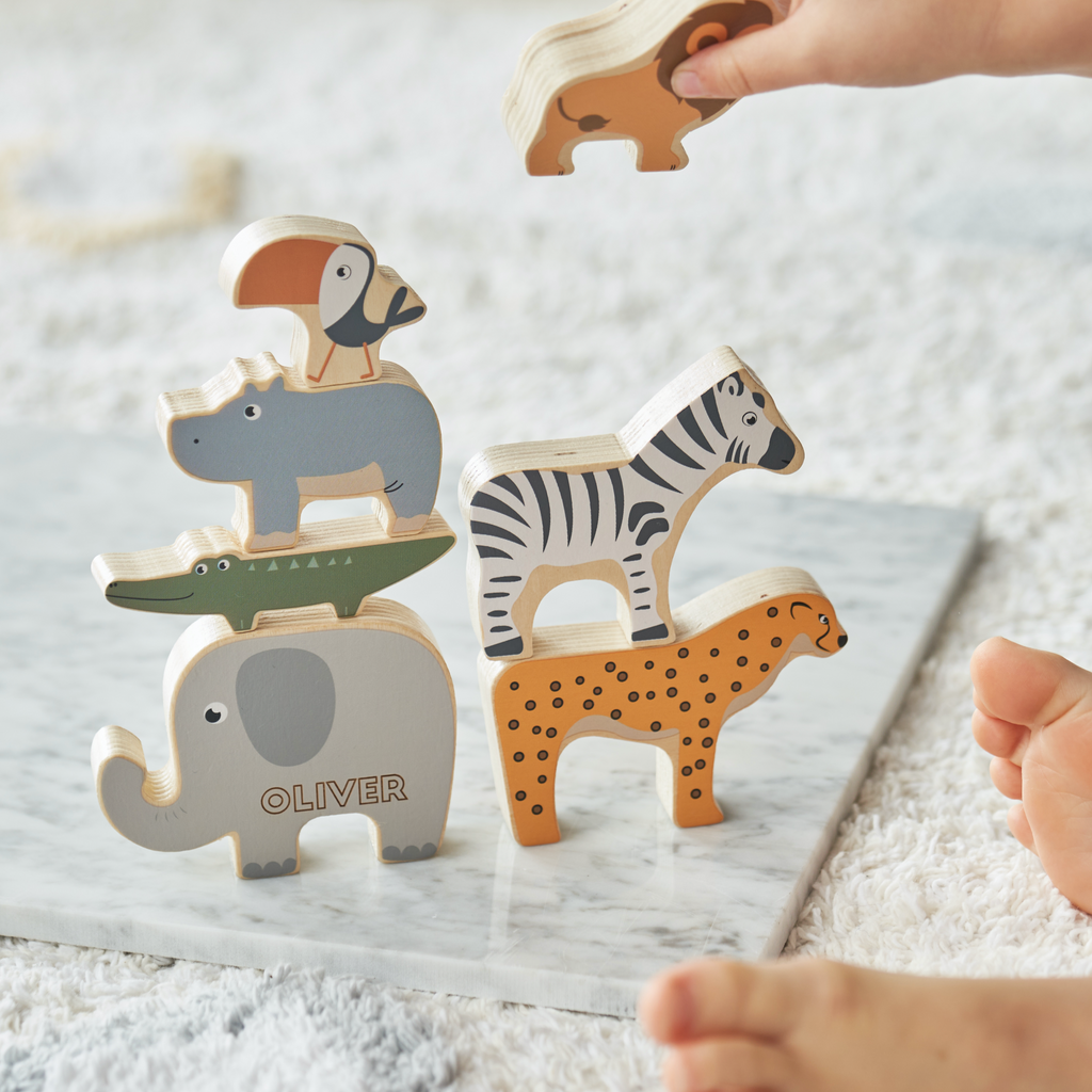 Personalised Set Of Wooden Stacking Animals