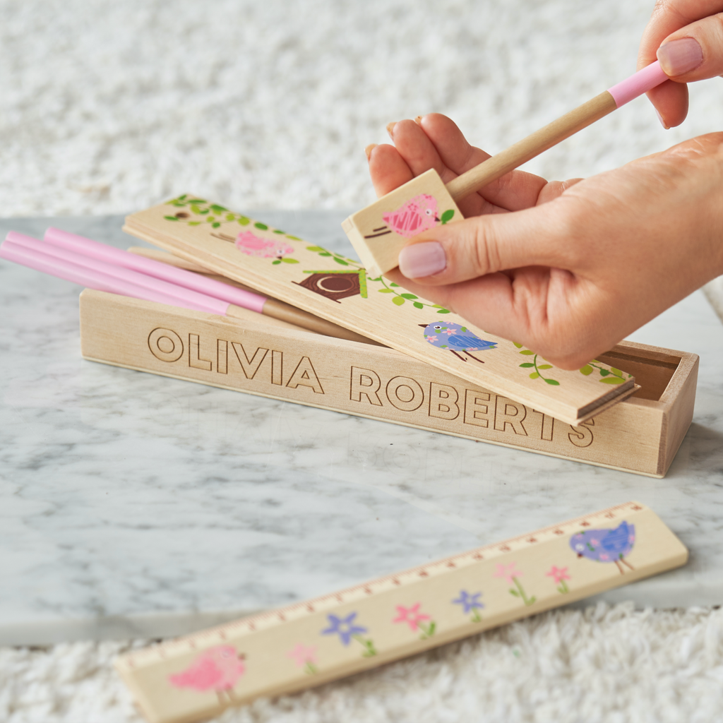 Personalised Children's Wooden Pencil Case Set