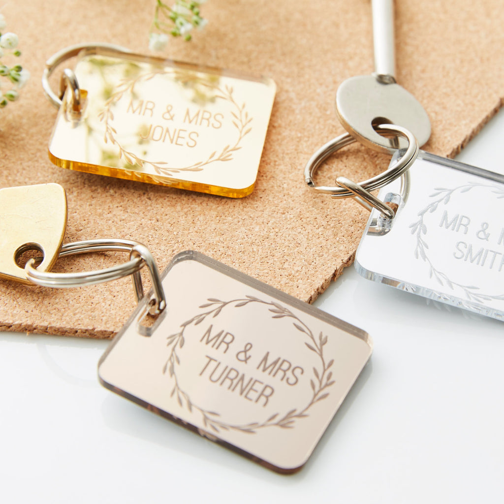 Personalised mr and hot sale mrs keyrings