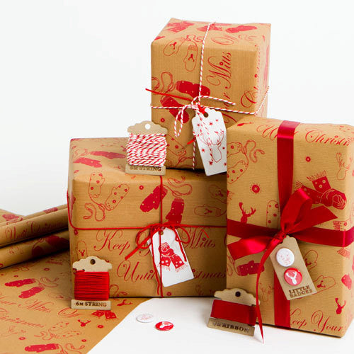 Mitts Off' Brown Christmas Wrapping Paper