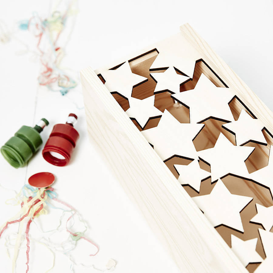 Lasercut Stars Wooden Bottle Box