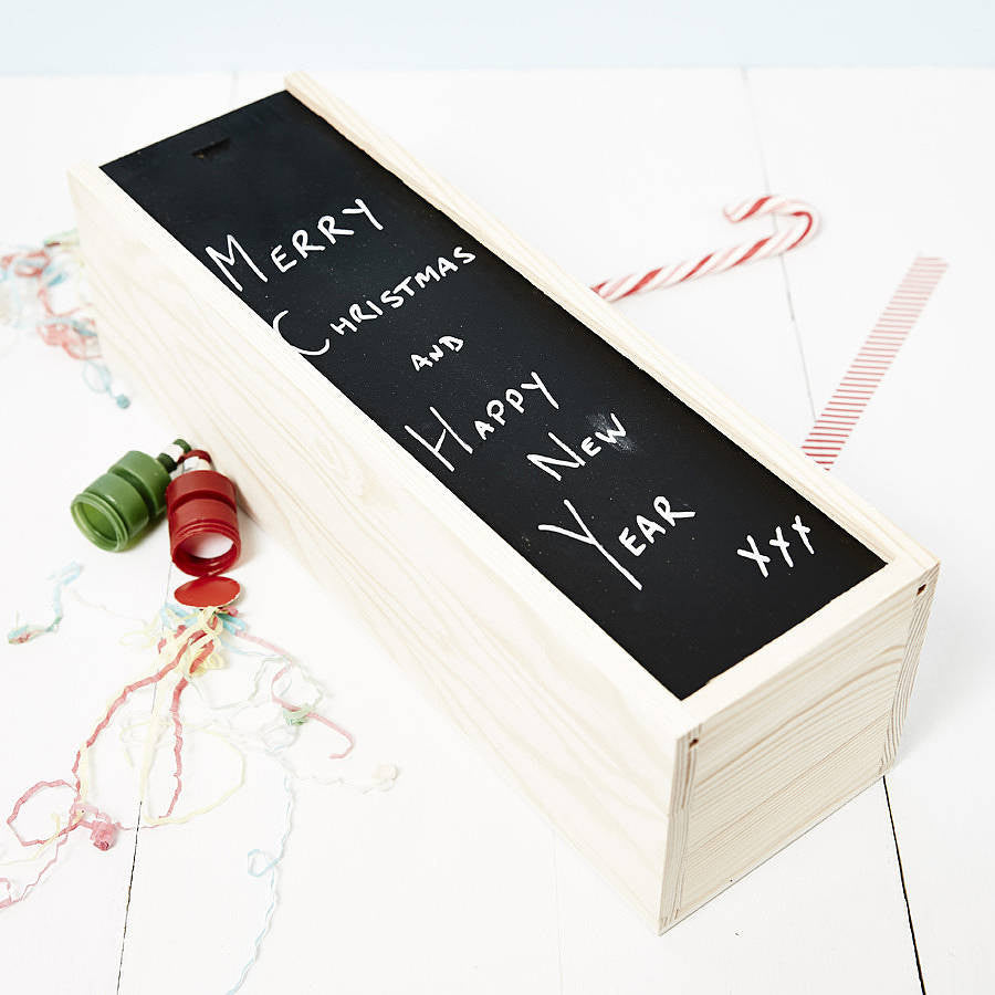 Personalised Blackboard Wooden Bottle Box