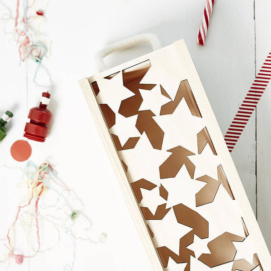 Lasercut Stars Wooden Bottle Box